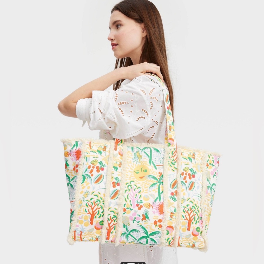 💛💚🩷Roller Rabbit x Target Collab Vacation Fringe Canvas Tote Bag - Picture 7 of 7